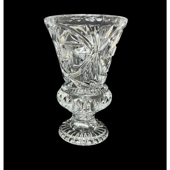 Vase Thick Pressed Glass Trumpet Pinwheel Design 8.5" Footed Heavy Home Decor - Picture 4 of 12